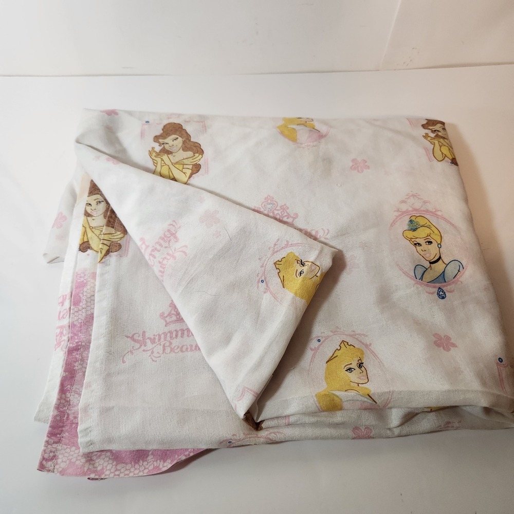 Vintage Disney Princess Shimmering Beauty Flat Sheet Belle Cinderella Aurora 60"